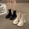 Platform Martin Boots Kadınların Yeni Küçük Yükseltme Kalın Topuk Birleştiren İngiliz Tarzı Kısa Süet Elastik Botlar
