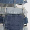 Kjolar kvinnors färgkontrastpanel denim kjol utskuren spänne chic design kort kjol y2k kjol sommar goth kläder harajuku kläder l230907