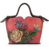 Evening Bags LUXURY Flower Rose Women Genuine Leather Bag Female Designer Real Cowhide Handbags Lady Skin Shoulder