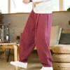 Men's Pants Mens Cotton Linen Baggy Wide Leg Elastic Waist Loose Trousers Casual Harem Solid Color Wushu Drawstring Men Lantern