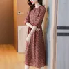 Casual Kleider Sommer Mode Retro Seide Gedruckt Kleid 2023 Frauen Elegante Rundhals 7/4 Hülse Lose Fit Vestidos