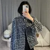 Women's Wool Blends Runway Designer Plaid Tweed Jacket Autumn/Winter Vintage Luxury Turn Donw Collar Loose Tweed Coat Women Clothing 230906