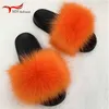 Slippers Faux Fur Slippers Women Home Fluffy Flat Slides Winter Comfort Furry House Sweet Shoes Female Slipper Indoor Flip Flops X0905