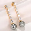 Boucles d'oreilles pendantes CAOSHI magnifique Long pendentif tempérament dame bijoux de fête avec perle simulée femmes élégantes zircone brillante