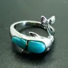 Anelli a grappolo Simpatica coda di delfino con pietra preziosa larimar naturale donna in vero argento sterling 925 gioielleria raffinata