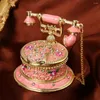Bouteilles de rangement Vintage téléphone forme bijoux bibelot boîte à charnière figurine étui émail strass décor anneau organisateur cadeau créatif