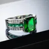 Обручальные кольца квадратной огранки с зеленым цирконием, кольцо из сверкающего белого золота с наполнителем для невесты, женское