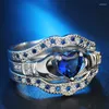 Cluster Rings Hoyon Luxury Crystal Three Piece Set Sapphire Ring Women's Wedding Love Diamond Zircon överdriver silver 925 smycken