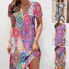 Casual Dresses 2023 Summer Pullover Short Sleeve Women's Dress Fashion Plus-Size Lose V-Neck Ladies Print Party