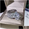 Anéis de casamento 2021 novo espumante luxo jóias casal anéis grande corte oval branco topázio cz diamante pedras preciosas mulheres casamento nupcial anel dhsnq