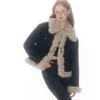 Jaqueta de algodão feminina de pele falsa de pele feminina denim gola contrastante cor elegante estilo retro curto boneca pescoço outono e inverno jaqueta de algodão x0907