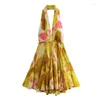 Casual Dresses Chic Print Halter Neck Dress Women Deep V Backless Boho Beach 2023 Summer Mini