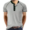 Men's T Shirts Men Clothing 2023 Summer Henley Collar Short Sleeved Tops Tee Fashion Solid Cotton Shirt For