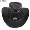 Wide Brim Hats Bucket Classic 100 Leather Western Cowboy Hat For Men Gentleman Dad Godfather Caps Panama Cowgirl Jazz Sombrero Hombre 230907