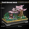 Bloki Sakura Flower Tree Micro Building Block Decorations Indoor Creative Montain Cherry Blossom Street Kid Prezent urodzinowy R230907