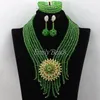 Halsbandörhängen Set Green Nigerian Wedding African Beads Jewelry Bride Gift Costume 2023 AlJ047