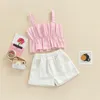 Ensembles de vêtements 1-5 ans belle petite fille shorts ensemble couleur unie bandage jarretelle hauts camisole boutonné taille élastique