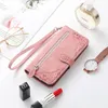 Leather Leaf Zipper Wallet Cases for Samsung Galaxy S23 Ultra S22 S21 S20 FE Note 20 Multiple Card slots Holder Flip Stand Embossed Flower Cover Conque With Lanyard