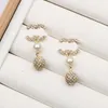 20 Style 18K złota Letters Kobiety Długie Kolczyki Luksusowe Desinger Geometryczne 925 Silver Stud Rhinestone Crystal Pearl Flower Flower