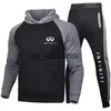 Herrspåriga Spring Spring Autumn New Men's Sweatshirt Suit Infiniti Car Print High Quality Cotton Jogging Overdized Hoodie + Pants 2 Piece Set X0907