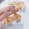 Boucles d'oreilles pendantes EYEY Luxe Tendance Vintage Jaune CZ Zircon Cubique Longue Goutte Pierre Colorée Bijoux De Mode Pour Womem Banquet De Mariage