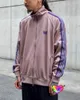 Mens Jackets Top Version Taupe Needles Track Jacket Men Women Knitted Purple Stripe Poly Smooth Needles Jackets Butterfly Sport Coat 230906