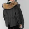 Trenchs de femmes manteaux hiver femmes col de fourrure de raton laveur détachable parka deux pièces femme décontracté chaud manches longues zip diamant capuche coton