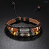 Charm Armbanden BOHO Tibet Legering Veer Multilayer Lederen Armband Bedels Kralen Voor Mannen Vintage Punk Wrap Polsband