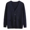 Herrtröjor koreanska kofta tröja stickade toppkläder marinblå långärmad v-hals överdimensionerad jacka kappa