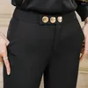 Calças femininas formais primavera escritório senhoras magro meados de cintura lápis calças pretas moda mulheres de alta qualidade