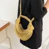 Noodle Pull Handbags BottegvVeneta Woven Totes Bags Authentic Leather Fashion Bags 2023 Bun Tying Niche Design Fashion Handbag Hand Woven Noodle Bag Womens Sho HBTW