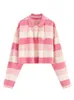 Deeptown Pink Striped Tshirts Women Harajuku Korean Fashion Oversize Long Sleeve T Shirts Kawaii Preppy Style Basic Tees