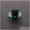 Anéis de casamento Choucong Cocktail 12Ct Grande Diamante Anéis de Casamento Luxo Jóias Real 100% Soild 925 Sterling Sier Emerald Cut Sapphire Dhfey