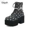 Bottes Gdgydh femmes Punk plate-forme courte avec chaîne décor à lacets bottes de Combat à talons épais pour les femmes mode Sequin 230907