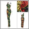 Werkjurken stadsachtig sexy feestprint tweedelige set crop top met één schouder en maxirokken slanke bodycon 2 stuks dames 2023 zomeroutfit