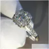 Anéis de casamento Tamanho 5-10 Anéis de casamento Jóias de luxo 925 Sterling Sier Round Cut Branco Topázio Cz Diamante Gemstones Festa Eternidade Moiss Dhn86