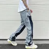Jeans pour hommes Streetwear moucheté encre couleur Match Y2K Baggy jean pour hommes Patchwork Rage frange Micro Denim pantalon surdimensionné lâche Cargos 230907