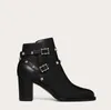 Luxus-Wintermarken, Ohrstecker, Stiefeletten für Damen, schwarzes körniges Leder, klobige Sohle, Martin-Booties, Damen-High-Heel-Partykleid, roter Designer-Motorradstiefel, EU35–43, mit Box