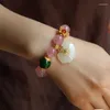 Bracciale in cristallo rosa con cavallo in filo, pendente da donna in argento sterling con agata verde e giada Hetian