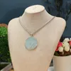 Pendentif Colliers 1pc Pierre Naturelle Ronde Amazonite / Flash Labradorite Chaîne En Métal Collier 60cm Charme Femmes Filles Bijoux Accessoires