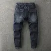 Herrbyxor casual denim män cowboy dragstring mens joggers last rak ljus tvättade byxor streetwear pantalones hombre xs-2xl