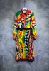European Autumn Two Piece Dress Flip Neck Shirt Colorful Print Waist Wrap Dress Goddess Two Piece Skirt 9