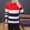 Suéteres masculinos camisola primavera outono estudantes sul-coreano magro juventude listrado vermelho e preto duas cores M-XXL