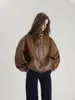 Women's Leather Zipper Down Classic Faux Jacket Minimalist Style Brown Motorcycle