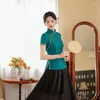 Roupas étnicas Yourqipao Verão Melhorado Cheongsam Tang Terno Moda Curta Qipao Saia Banquete Estilo Chinês Vestido de Noite Hanfu para Mulheres