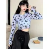 Deeptown Y2K Harajuku Mesh Top Top Women Women Корейская уличная одежда Прозрачная прозрачная тонкая футболка Kpop Vintage с длинными рукавами футболки