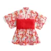 Girl S klänningar Baby Girl Rompers japansk stil kawaii flickor blommor tryck kimono klänning för barn kostym spädbarn yukata asiatiska kläder 230906