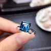 Cluster Rings Charming Natural Topaz Ring Blue Color Jewelry 925 Sterling Silver Square Gem Girl Birthday Gift Year