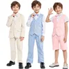 Pakken Lente Zomer Kinderen Slim Fit Geruite Pak Set Jongens Blazer Jas Broek Strikje Kleding Kinderen Bruiloft Prestaties Feestkostuum 230906