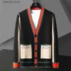 Мужские свитера 2022. Высочайшее качество. Контрастная цветовая линия. Украшение. Вязаный кардиган. Мужской приталенный свитер с длинным рукавом. Кардиган. Мужское пальто для одежды T230907.
